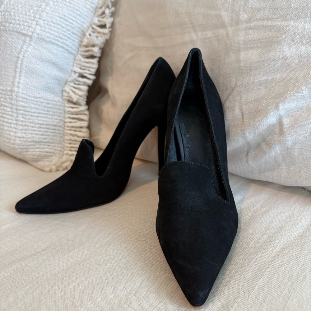 Elizabeth and James black suede wimsygoth Black Women's loafer style Heels